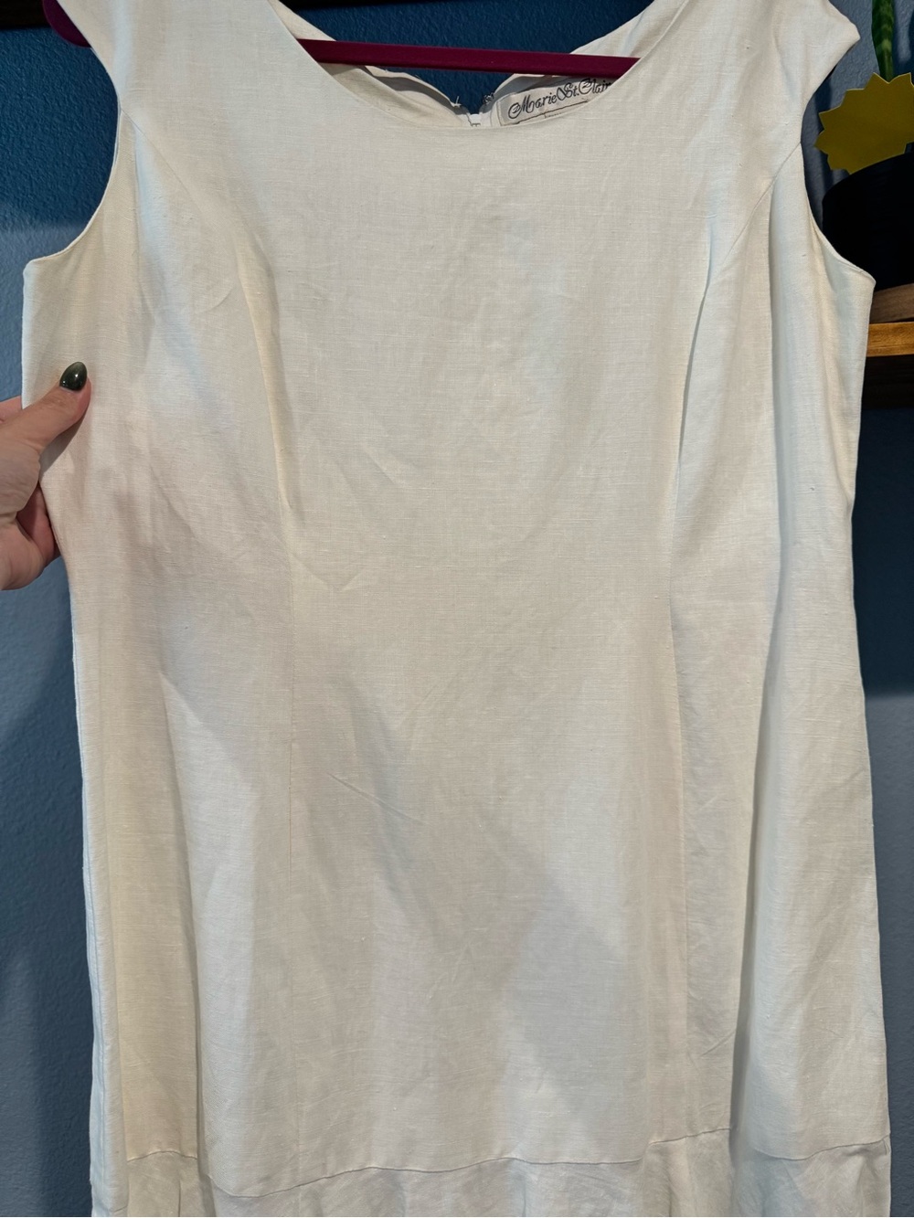 Vintage Rare Lace Cut Cotton Linen Cream Boat Neck Marie St. Claire Dress - Picture 4 of 15